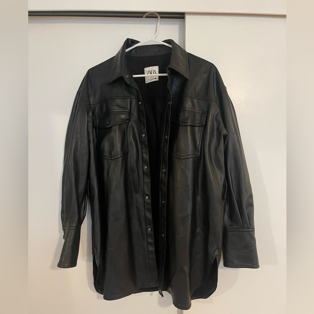 Zara faux leather shirt jacket